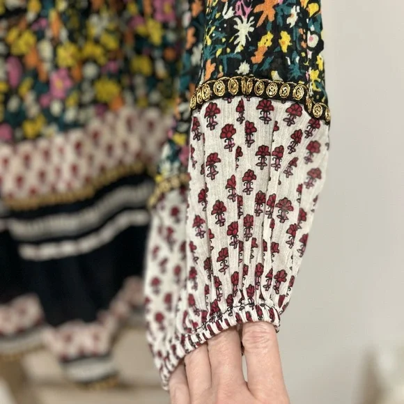 FREE PEOPLE Gardenia Tunic in Black Yellow Floral Sequin Oversized Size Small - Picture 8 of 10